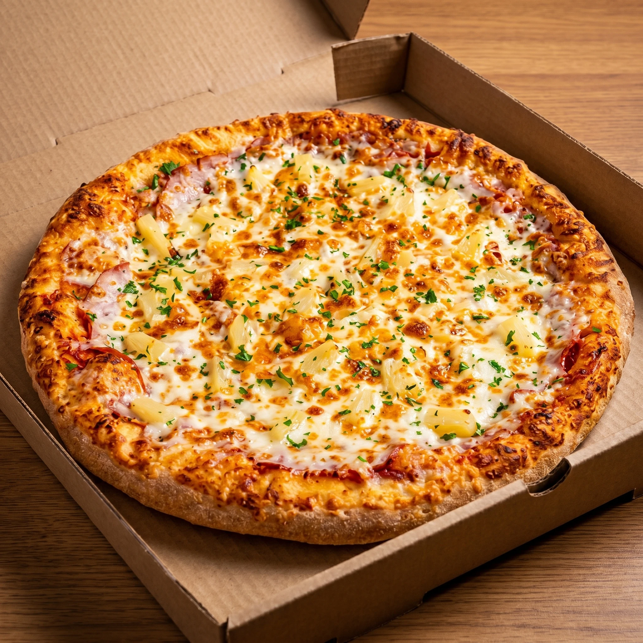 Delicious Hawaiian Pizza at Fort Road Pizza and Donair in northeast Edmonton, AB